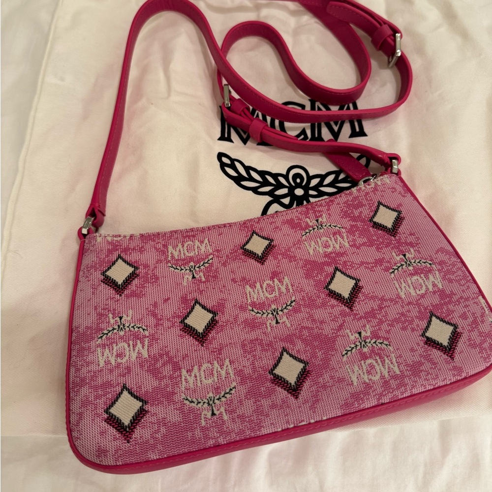 MCM Mini Aren Vintage Pink Monogram Crossbody Shoulder Bag